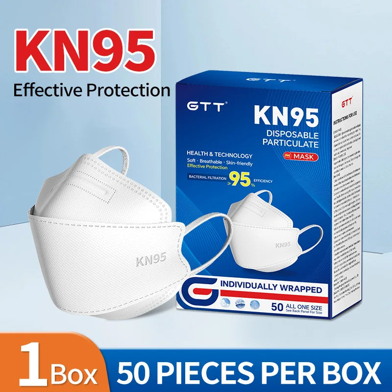 GTT 50-200Pcs Disposable Masks KN95 Fish-shaped 3D Mask Independent Packag 4-layer Filter Dust-proof Protection Mask Black White