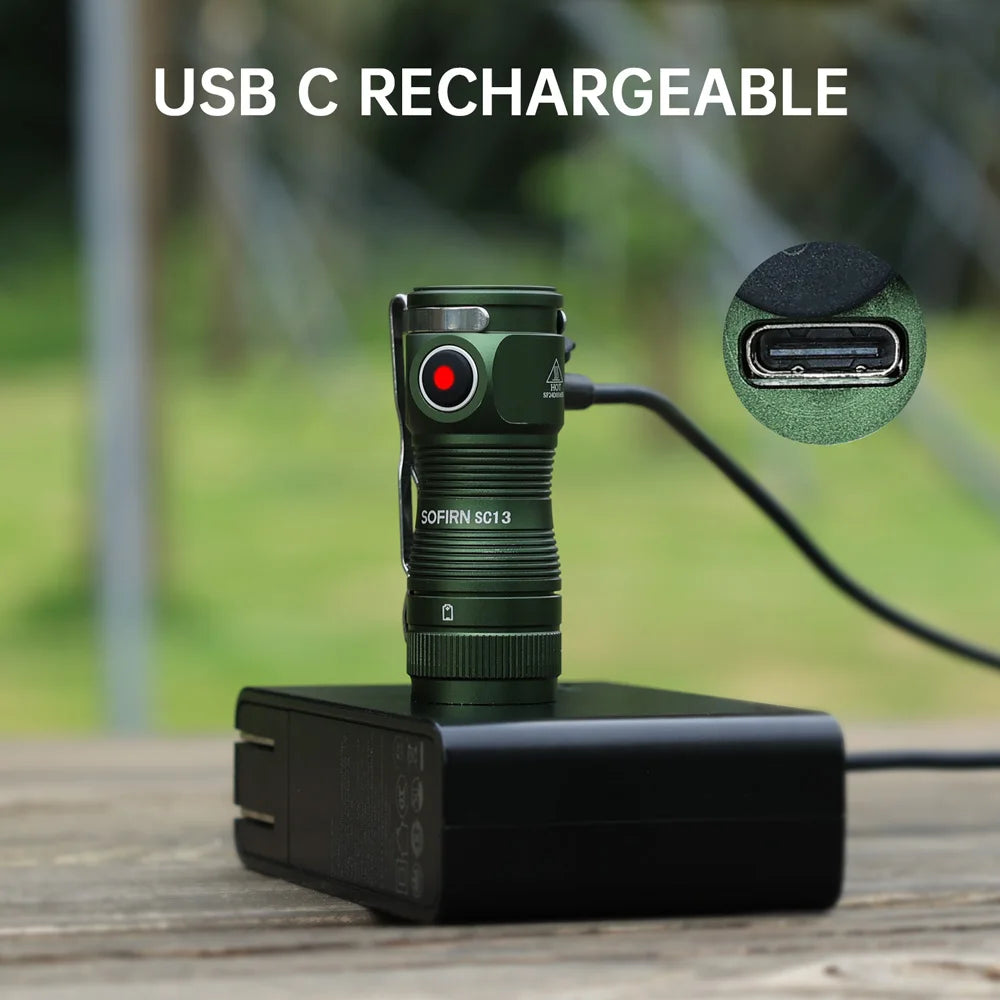 Sofirn Mini SC13 SST40 LED 1300lm Tactical 18350 Rechargeable Flashlight 6000K Keychain Light with Magnetic