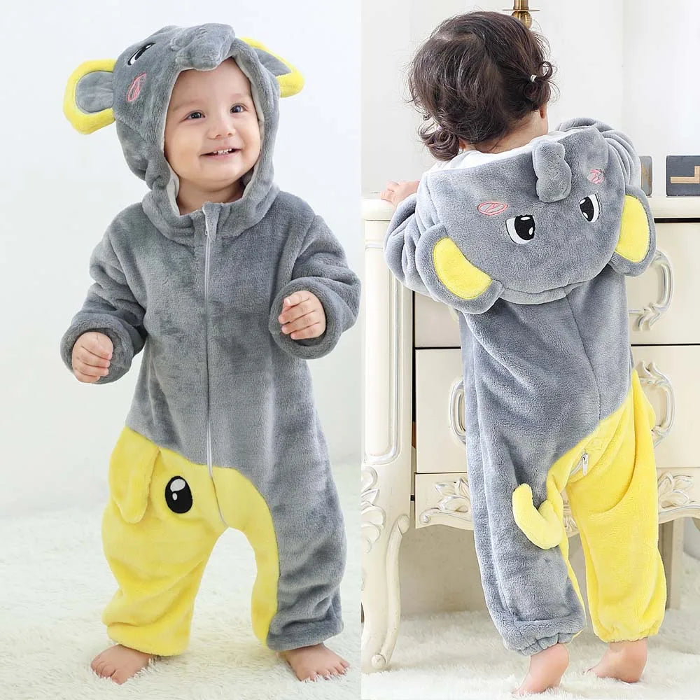 Pajama Toddler Winter Cartoon Jumpsuit Boys Girls Plush Flannel Overalls Kids Bear Lion Penguin Dino Costumes