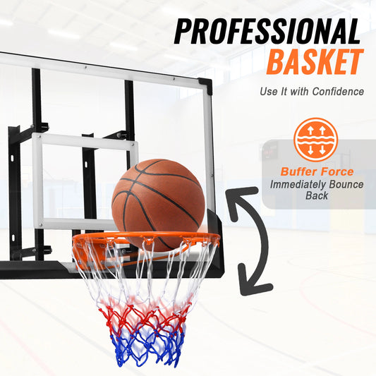 Wall Mounted Basketball Backboard & Hoop 47-Inch Basketball Goal Combo Kit for Garage Fitness Center Barn School Gym Driveway