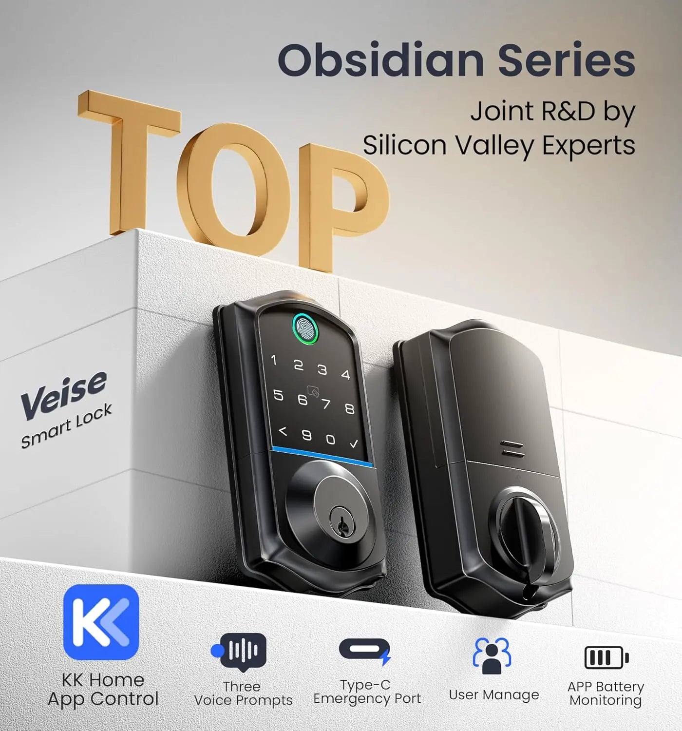 Veise VE07 Fingerprint Smart Door Lock, 7-in-1 Keyless Entry Deadbolt with App Control, Electronic Digital Touchscreen Keypad