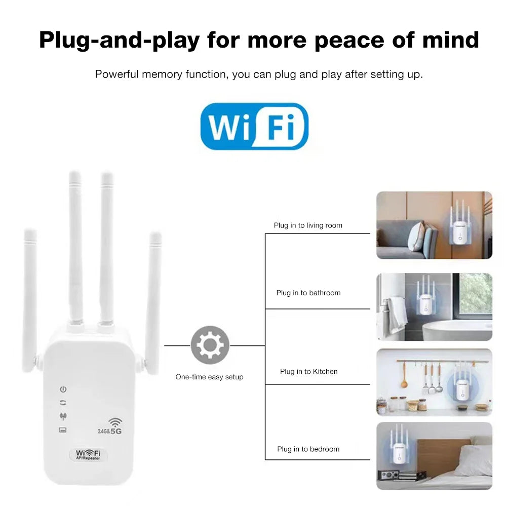 1200 Mbps 2.4 G/5 GHz Dual-Band WiFi Repeater Wireless WiFi Signal Extender Amplifier Router Long Range Network Signal Booster
