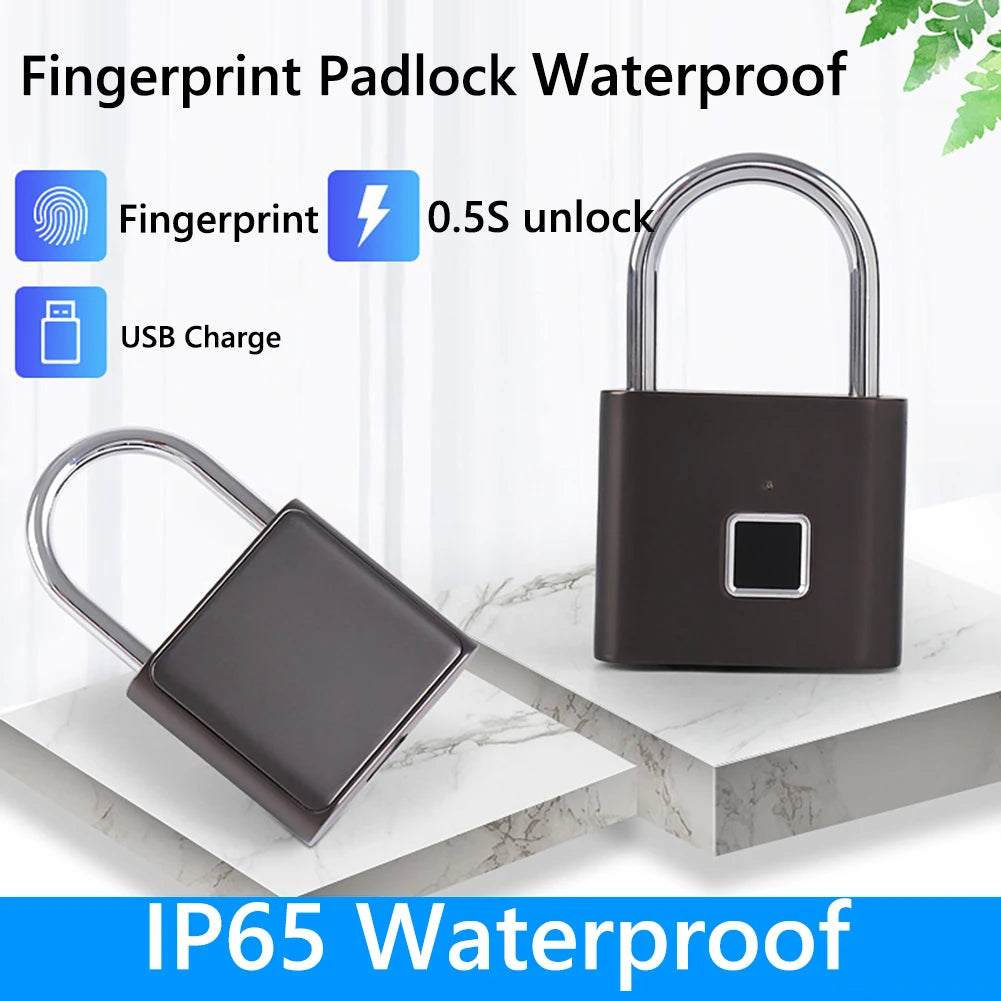 O10 Smart Fingerprint Padlock Waterproof Biometric Fingerprint Keyless Door Lock USB Rechargeable Security Padlock House Unlock