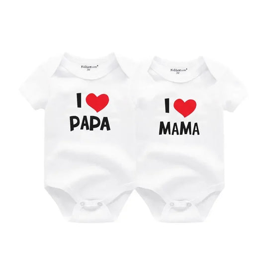 Newborn Twin 2 Pcs Baby Bodysuits - Four Seasons 100% Soft Cotton "I love Papa Mama" Onesies for Boys Girls