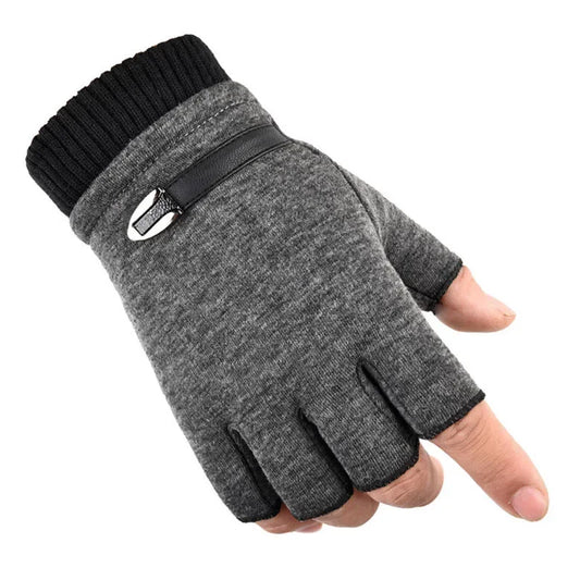 Autumn Winter Fleece Lined Half Fingers Gloves Men Male Outdoor Driving Riding Warm Fingerless Mittens Punk Hip Hop Gloves