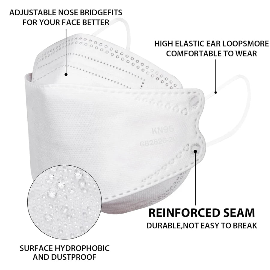 GTT 50-200Pcs Disposable Masks KN95 Fish-shaped 3D Mask Independent Packag 4-layer Filter Dust-proof Protection Mask Black White