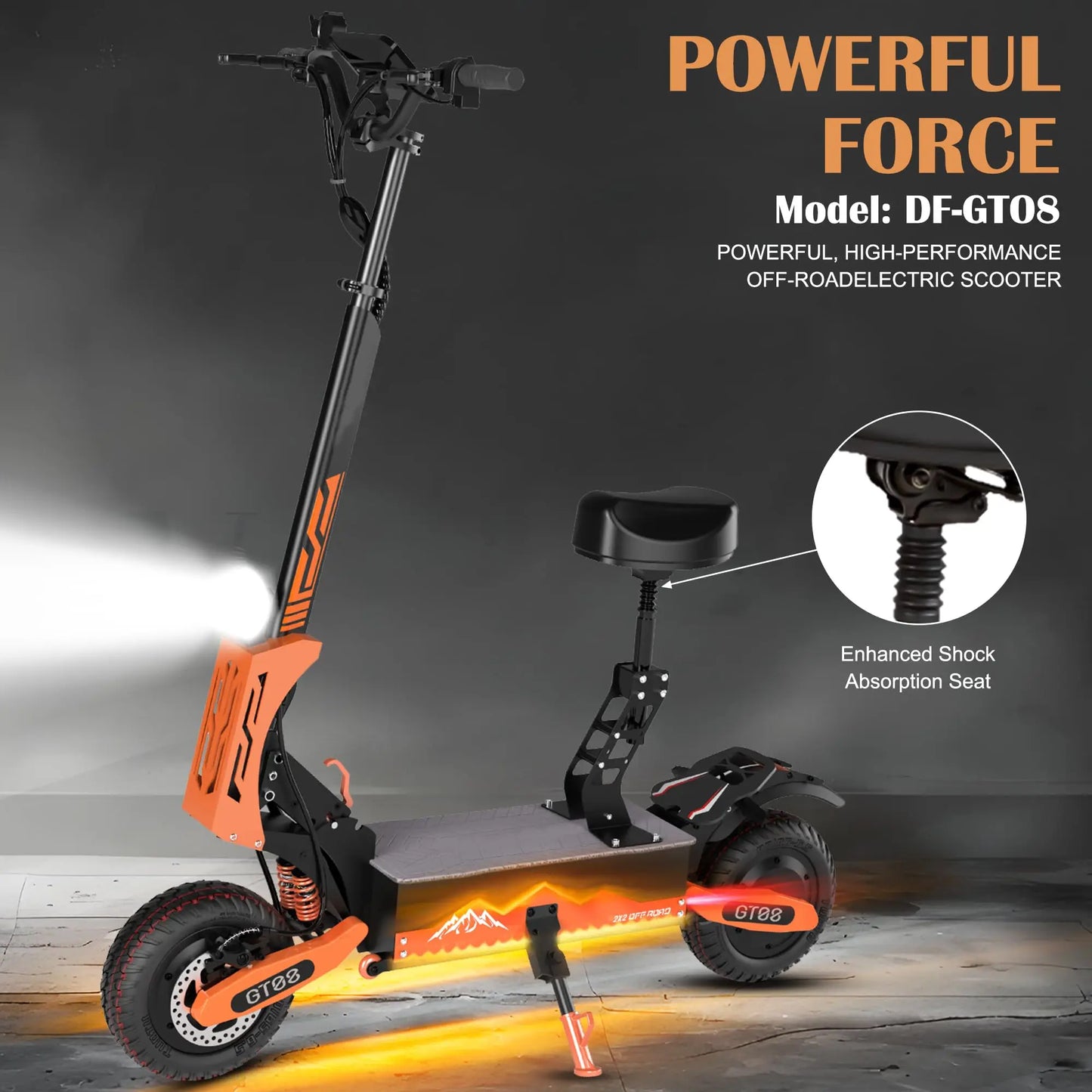 GT08 5600 W Adult Electric Scooter Dual Motor Top Speed 50 MPH,60 V 27 AH, 11-inch Off-Road Tires Sport Folding e-Scooter with Seat