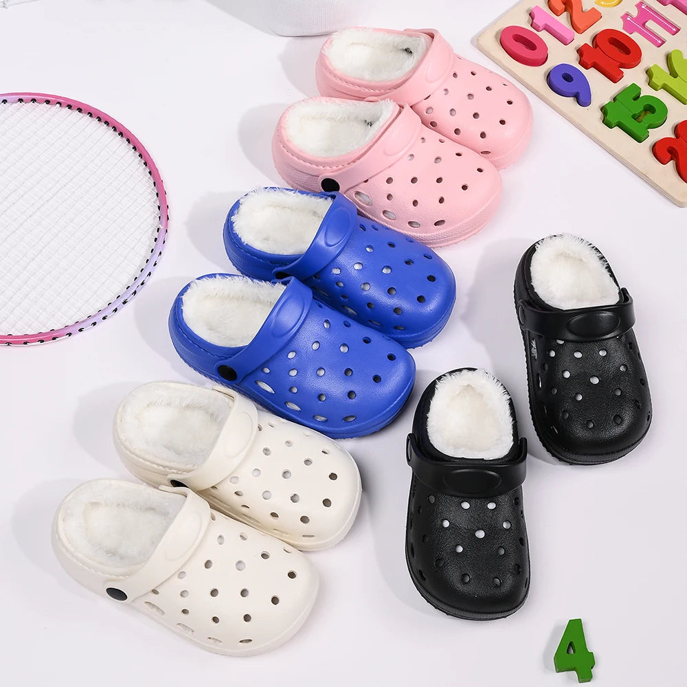 New Winter Concise Plush Slippers Children's Non Slip Soft Sole Kids Boys and Girls Warm Home Cotton Shoes