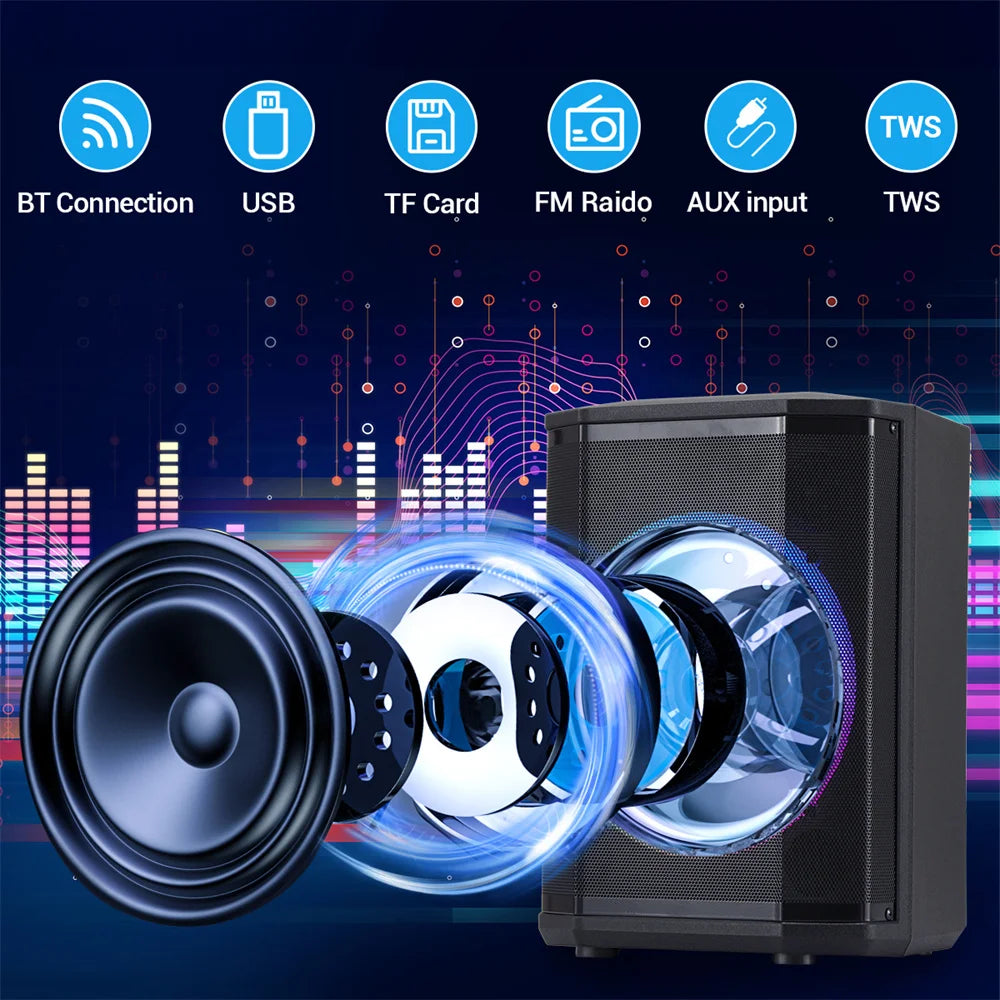 5000 W Portable Tilt-able Bluetooth Party Speaker 8 "Sub-woofer Heavy Bass Sound System D J Led Light Loud Speaker with Microphone