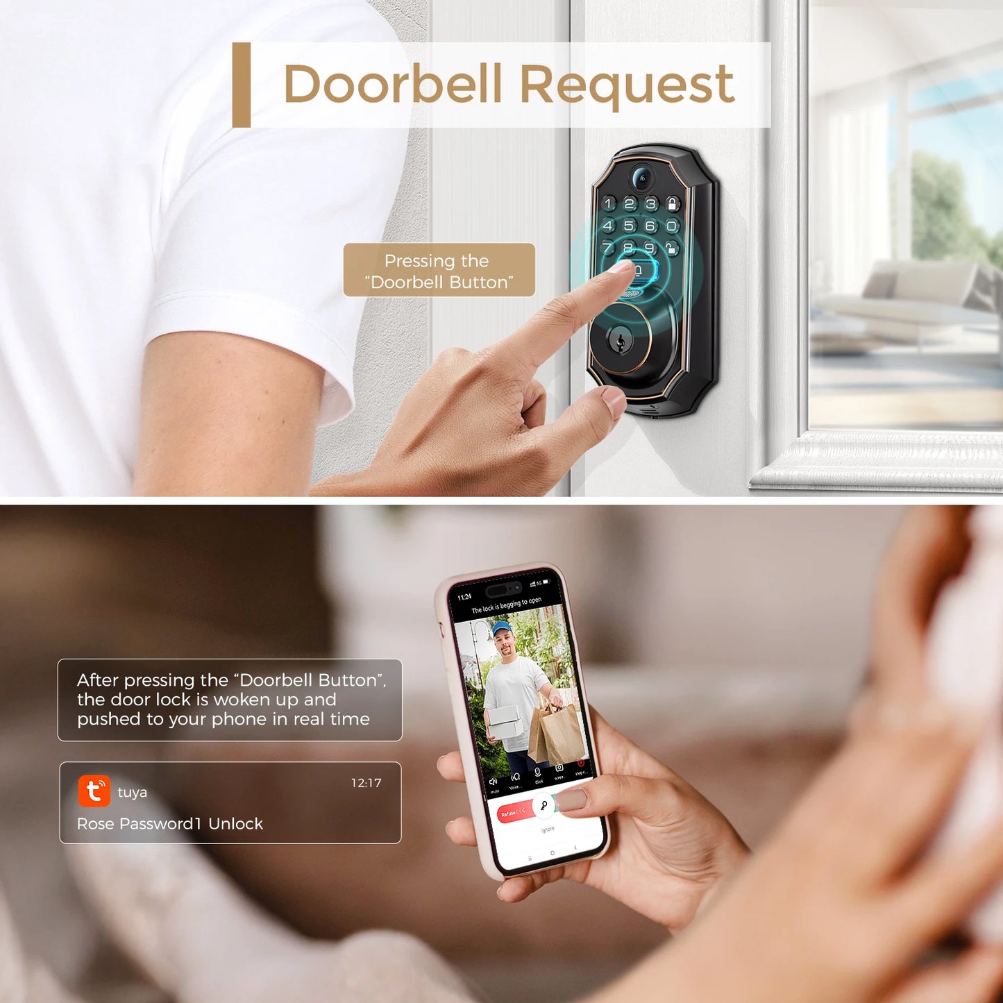 ARPHA Smart Door Lock D289L 2.4Ghz WiFi Smart Lock Multi-Function Unlocking Fingerprint Lock with Camera Built-in Doorbell  Lock