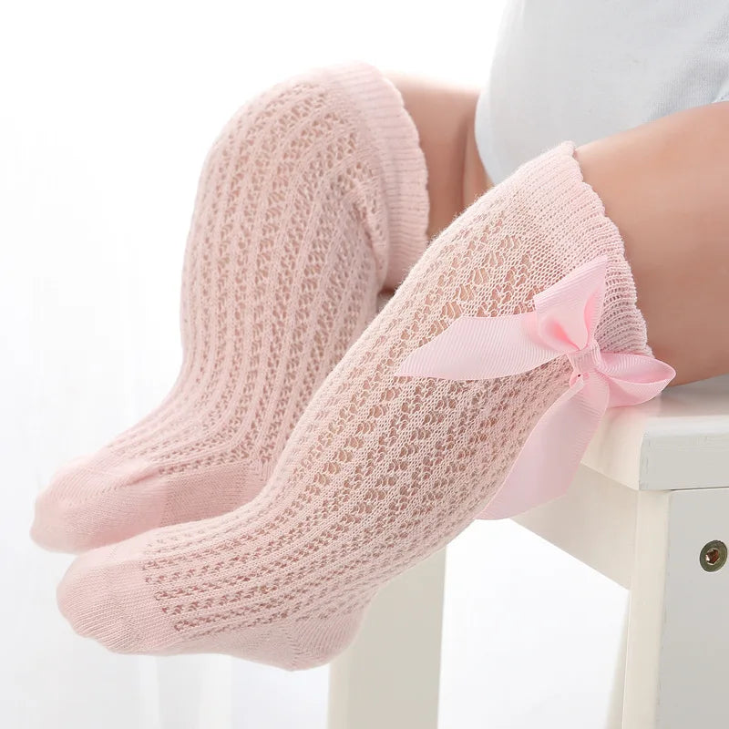 Babys Girls Princess Knitted Mesh Socks Cotton Infant Kids Girls Long Tube Socks 0-3T Summer Soft Toddler Girls Knee High Socks