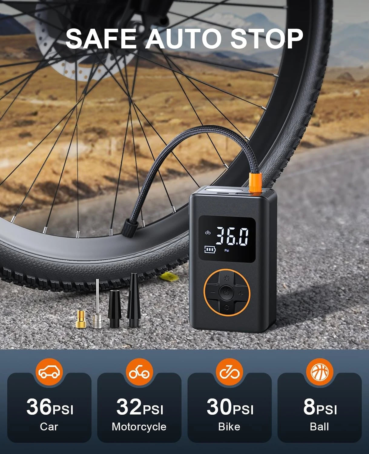 Tire Inflator Portable Air Compressor 150 PSI Cordless Mini Bike Tire Pump, Air Pump for Car with Pressure Gauge, LED Light