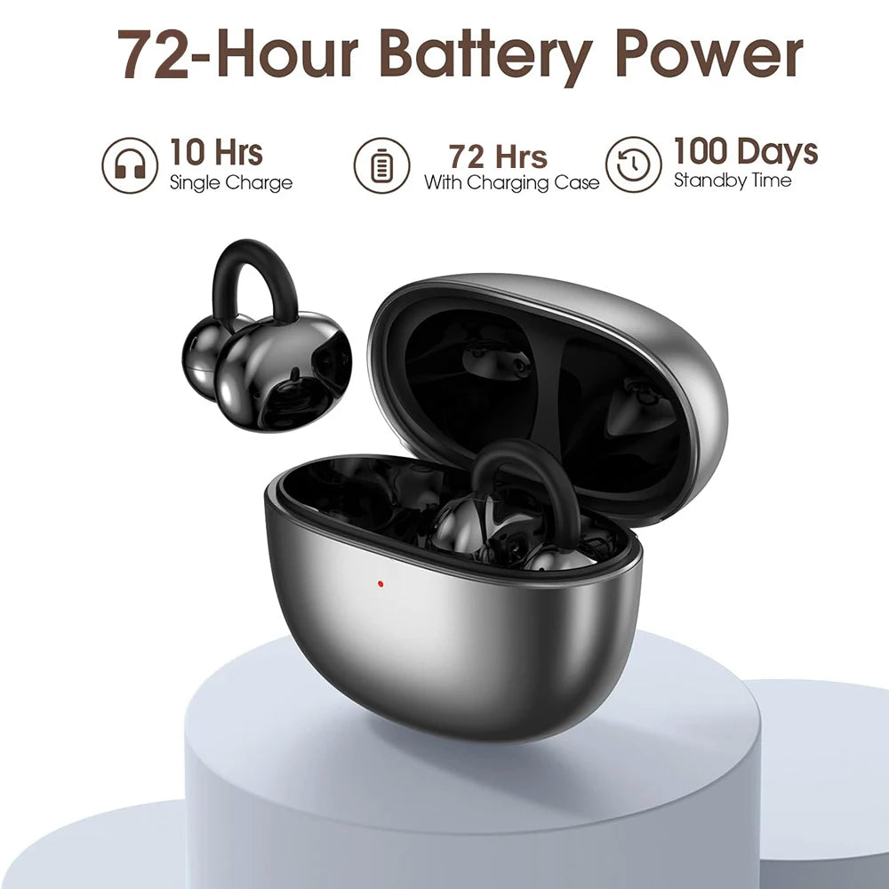 UYUXIO Wireless Head phone with B T 5.4 Clip on Open Ear Earbuds 72 H Play Time Long-Battery Life Over Ear Buds for Sport Workouts