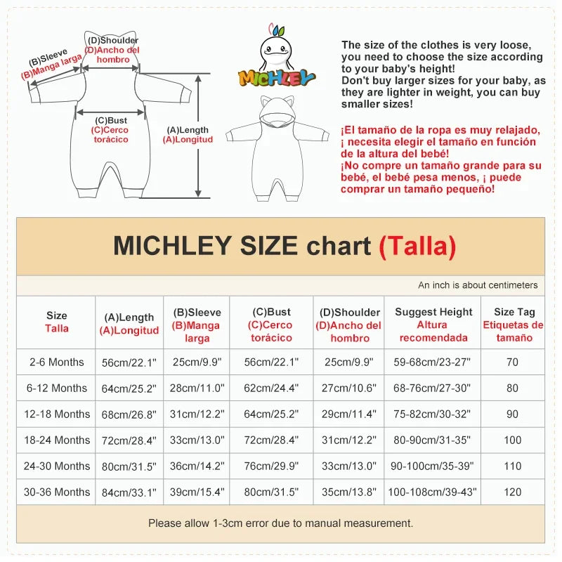 MICHLEY Halloween Winter Baby Rompers Hooded Flannel Cosplay Toddler Infant Clothes Bodysuits Jumpsuit Costume For Girl Boy
