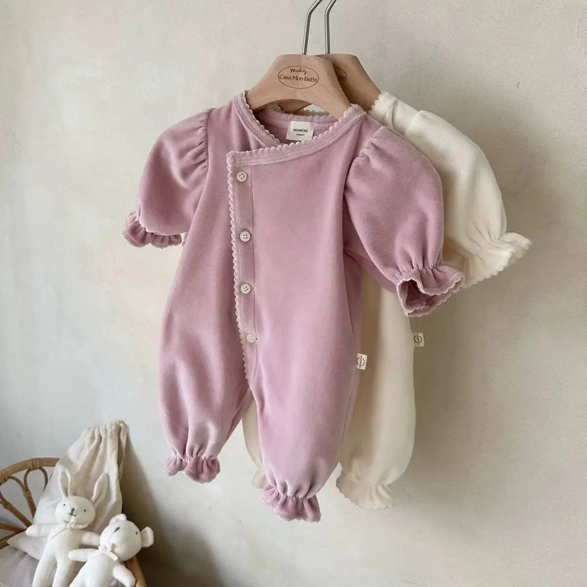 Spring and Autumn new baby jumpsuit round neck slanted collar single breasted long sleeved crawling suit