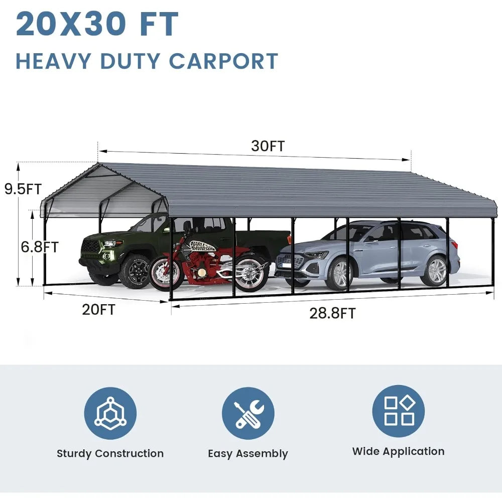 20 x 30 FT Metal Carport, Heavy Duty Carports with Galvanized Steel Roof and Frame, Sturdy Car Shed in All Weathers, Easy Assembly