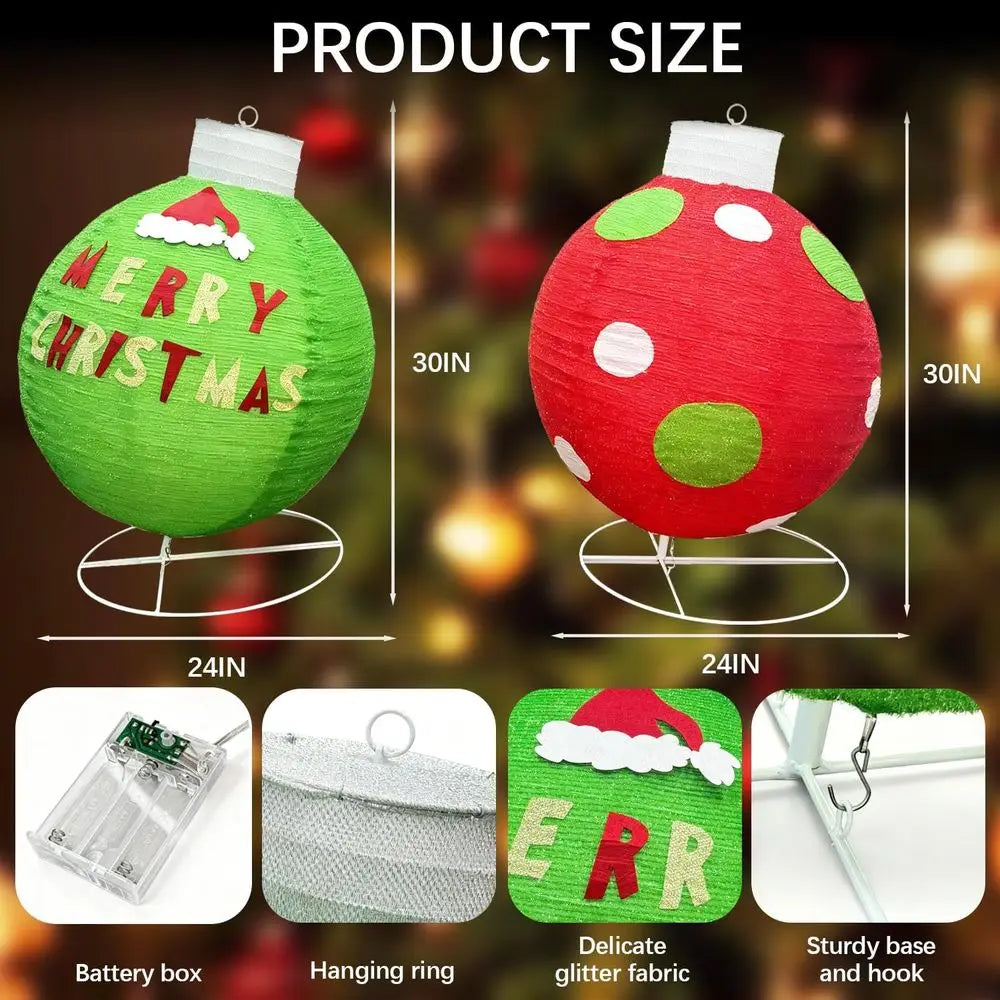 Set of 2 30 Illuminated Pop-Up Christmas Balls, 120 LED Lights, Giant Outdoor Holiday Decor, Red/Green