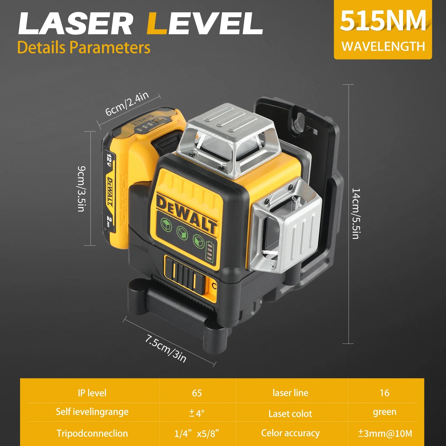 2025 DeWALT DW089LG 12 Wire 3-sided 360 Degree Vertical 12 V Lithium Battery Laser Level
