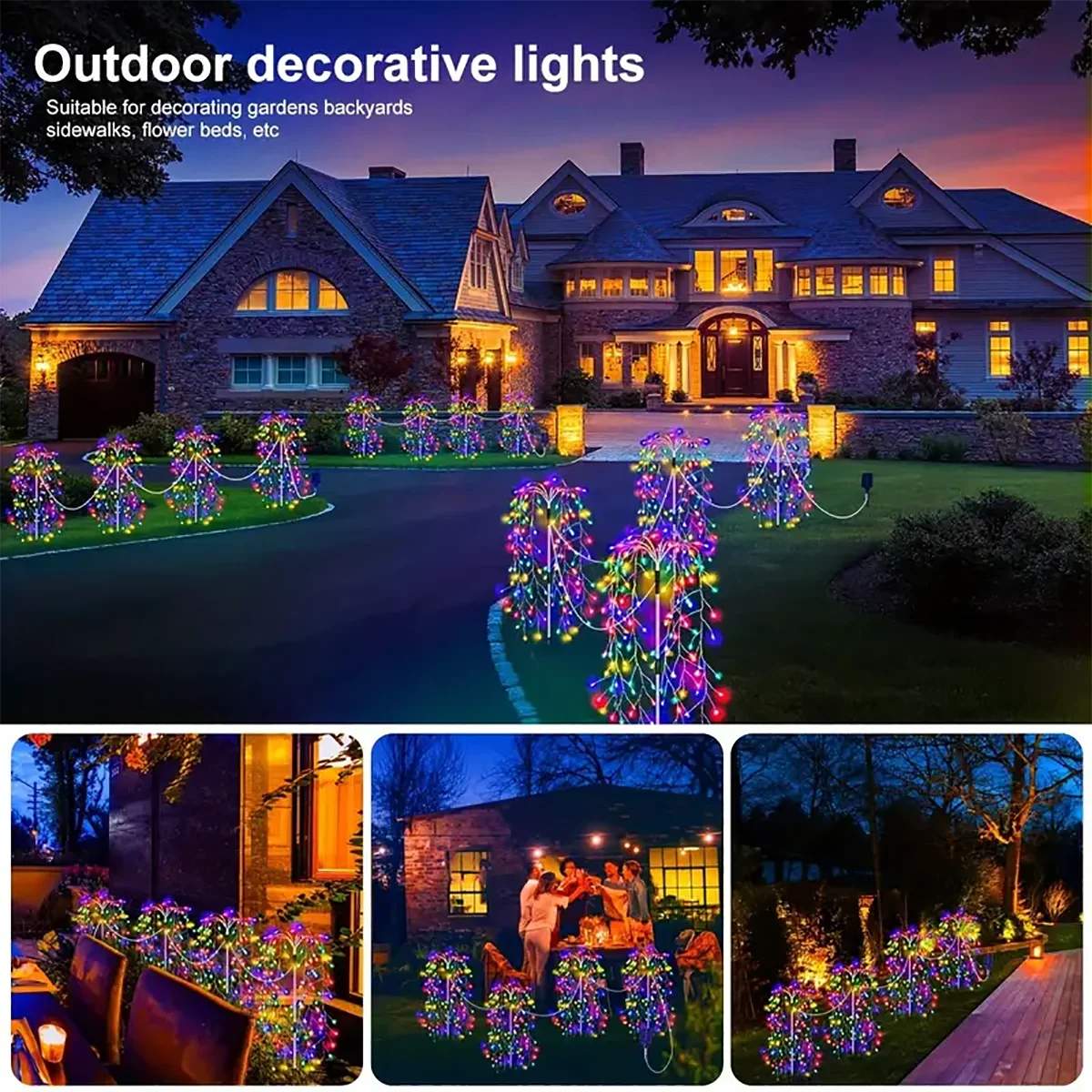 4 Pack 680 LED Christmas Solar Firecracker Fireworks Lights Outdoor Yard Lawn Garden Decorative Light Party Landscape Lighting