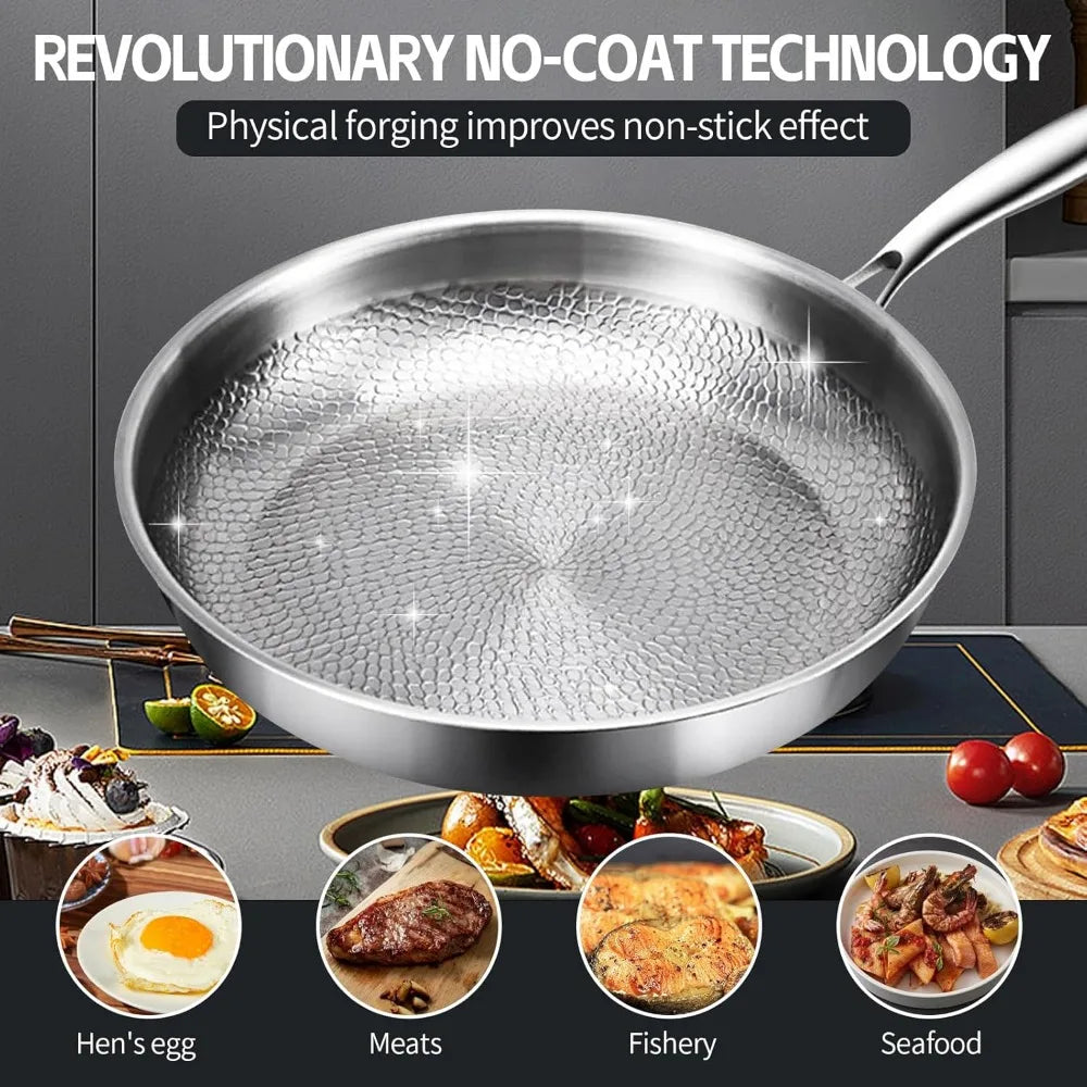 Multifunctional Pro Cookware Set: 10.23 Titanium & Stainless Steel Pan with Hammered Surface and Lid for Scratch-Resistant Cooki