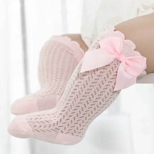 lawadka 0-24M Baby Girl Socks Toddler Big Bow Cotton Summer Mesh Infant Knee Socks Newborn Long Princess Socks For Girls 2024