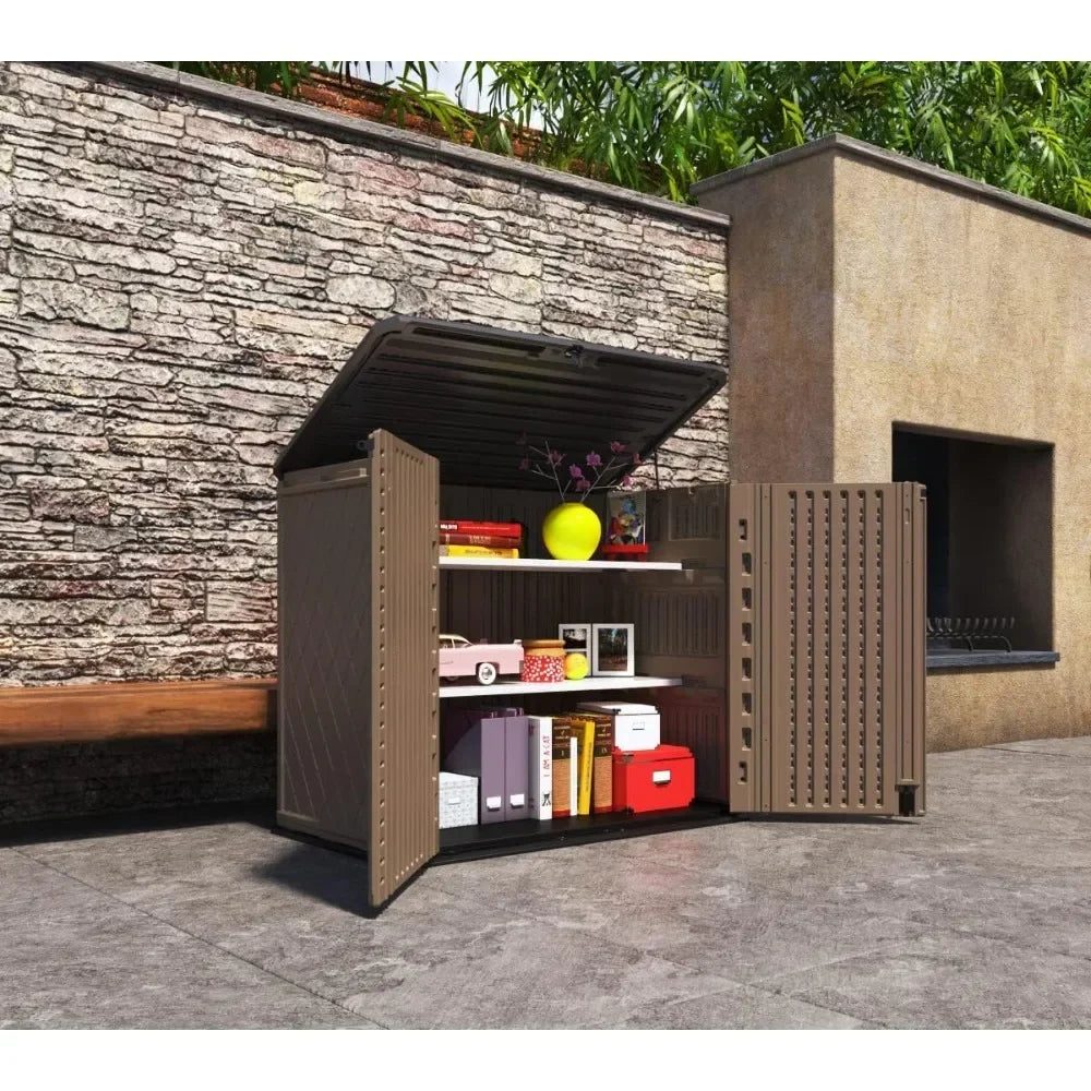 2025-New-Horizontal Resin Storage Shed, 34 Horizontal Cu.ft Outdoor Storage Cabinet Waterproof for Garden/Backyard/Home/Pool, Lo