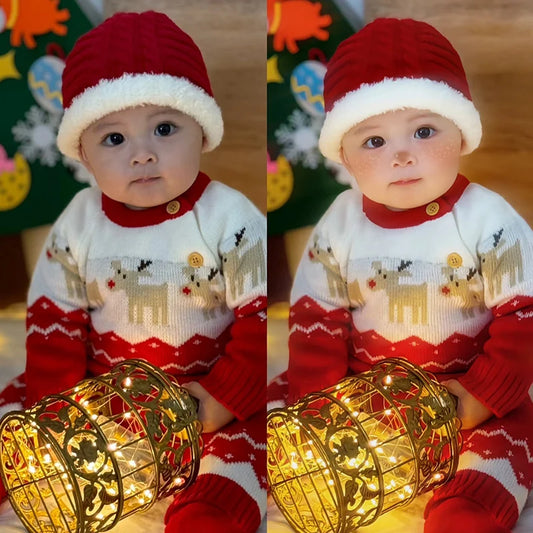 Baby Romper Clothes Winter Red Cartoon Milu Deer Knitted Newborn Infant Boy Girl Long Sleeve Jumpsuits Infant Christmas Outfits