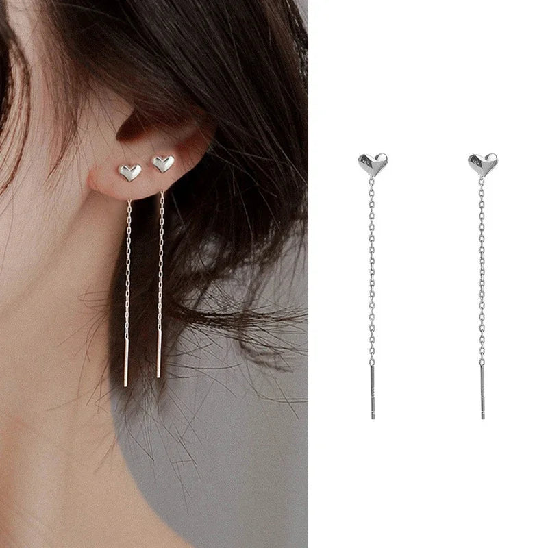 S925 Silver Needle Star Line Earring for Women Tassel Drop Earring Long Chain Beads Piercing Earring Asymmetry Ear Jewelry