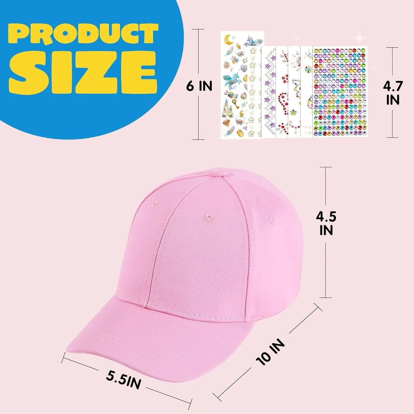 JOYFY DecorateYour Own Baseball Cap with 7 Sheets Gems Stickers Art & Crafts Kit Fun Creative DIY Toys for Kids Girls
