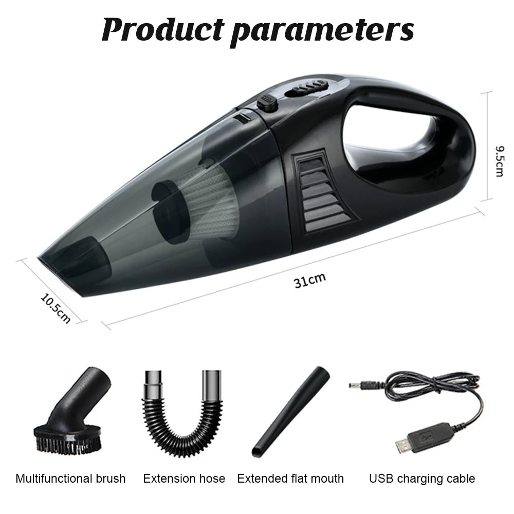 Wireless Car Vacuum Cleaner Portable Wet&Dry Handheld Strong Suction Car Vacuum Air Duster Built-in 1500 mAh*2 Li-ion battery