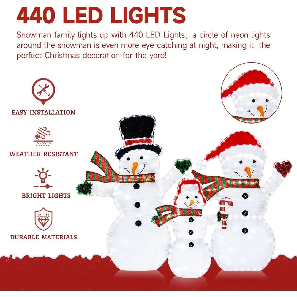 3 Piece 440 LED Lit Snowman Family Outdoor Holiday Decor Set, 4.2 FT Tall