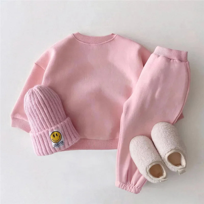 2 Piece Kids Girl / Boy Thicken Clothes Outfits Lovely Printed Sweatshirt + Pant Children Baby Clothing for Autumn Winter