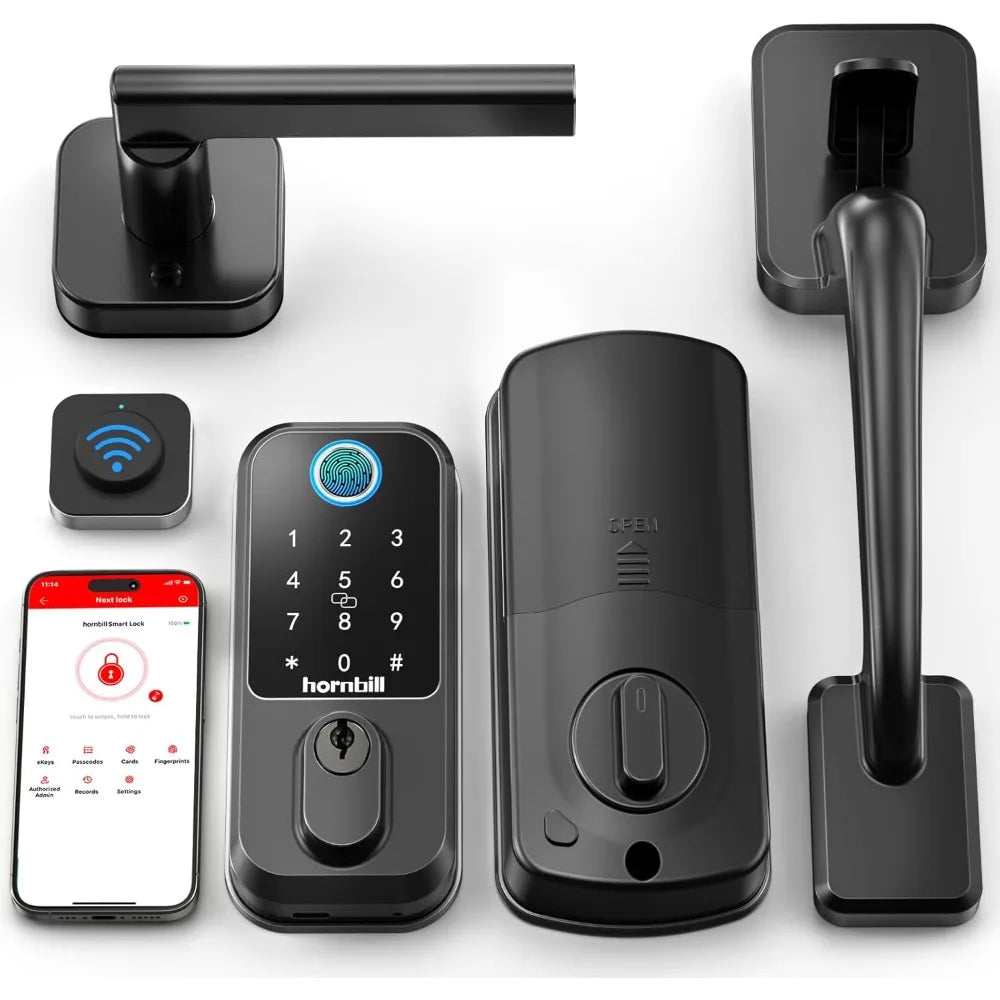 Hornbill WiFi Smart Deadbolt Lock: Front Door Lock Set Keyless Entry with Handle, Smart Locks for Front Door, Alexa Compatible,