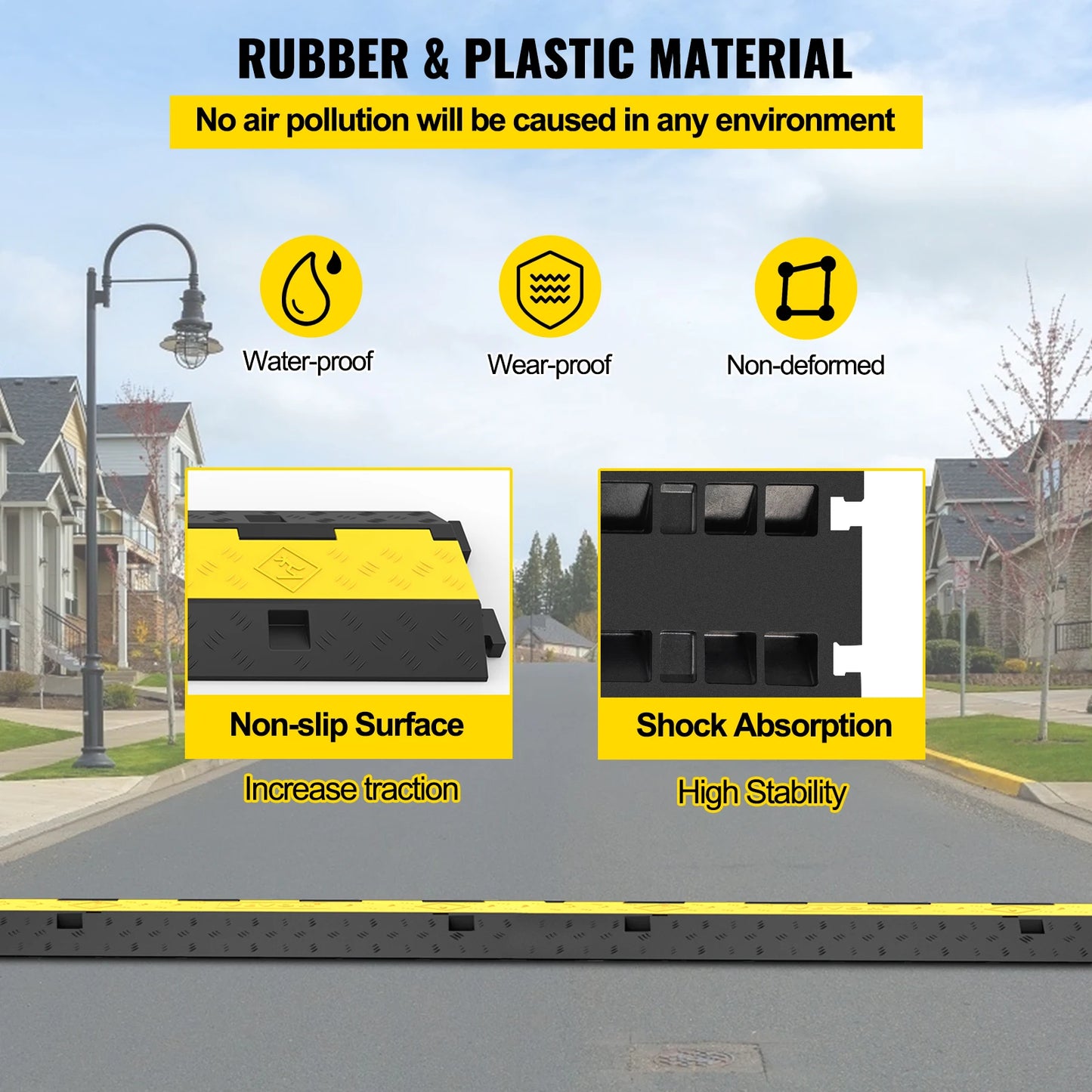 Cable Protector Ramp Wire Cable Cover Cord Guard 2 Channels Rubber + PVC 11000 LBS Speed Bump Parking Driveway Traffic
