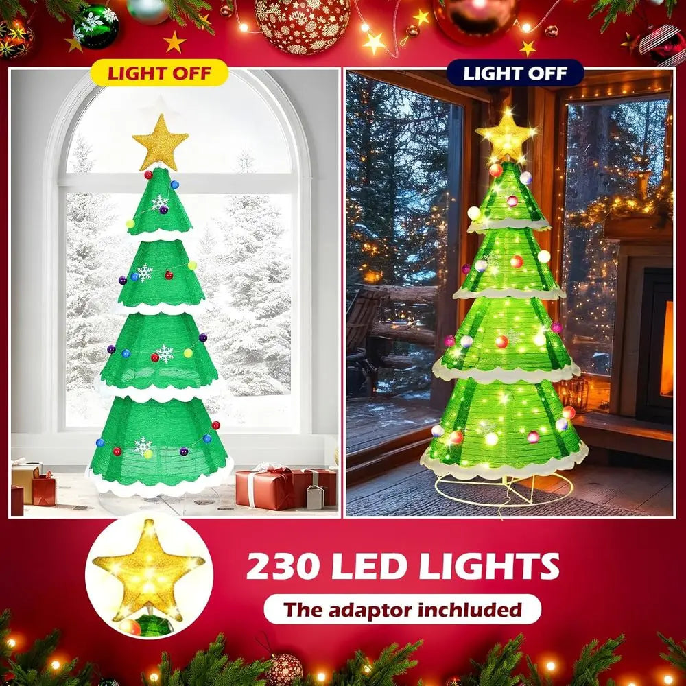 6.5 ft Pop-Up Christmas Tree with 230 LED's, Outdoor/Indoor, Collapsible for Home, Yard, Party