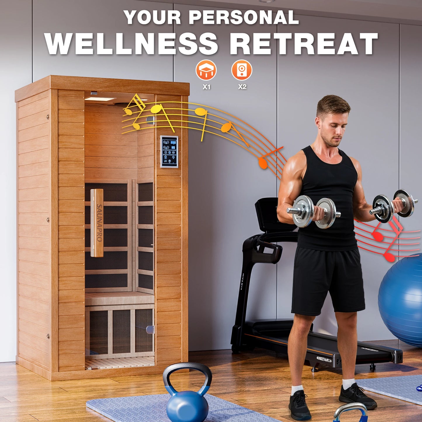 Polar Aurora 1Person Indoor Sauna Spectrum Infrared Sauna Easy to Install w/ BT and WiFi Control 5 Heater Panels, Home and Gym