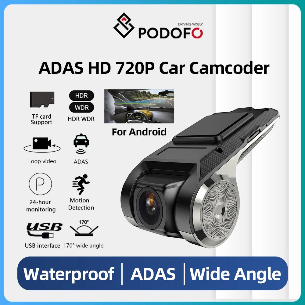 Podofo ADAS Dash Cam Dvr Dash Camera Car DVR HD Dash-cam android dvr Car recorder dash cam Night Version HD 720 P Auto Recorder