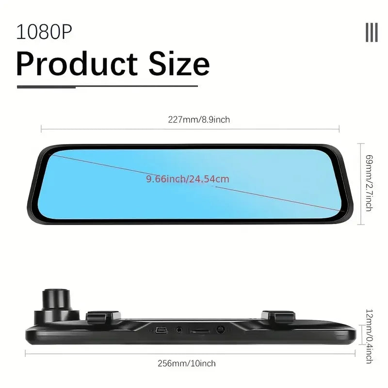 9.66"IPS Touch Screen Mirror Dash Cam Front and Rear, 4K Dual Recording, AHD Backup Camera, Night Vision, G-Sensor. Limited Time