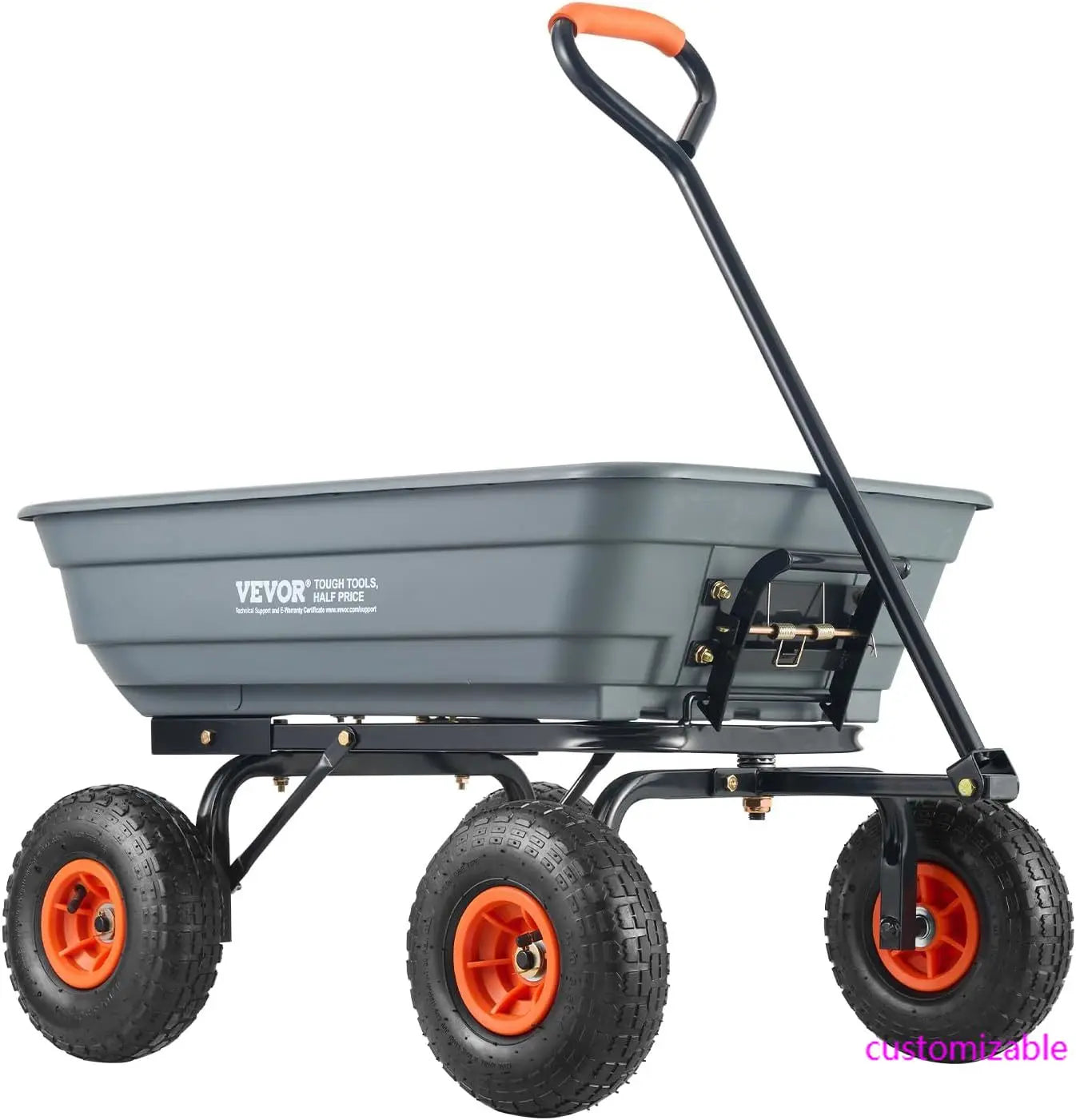 4 Cu.Ft. 600 lbs Poly Garden Cart Dump Wagon, Heavy Duty Yard Dump Cart Wagon, 4 Wheel Wheelbarrow with 10 in All Terrain Wheels