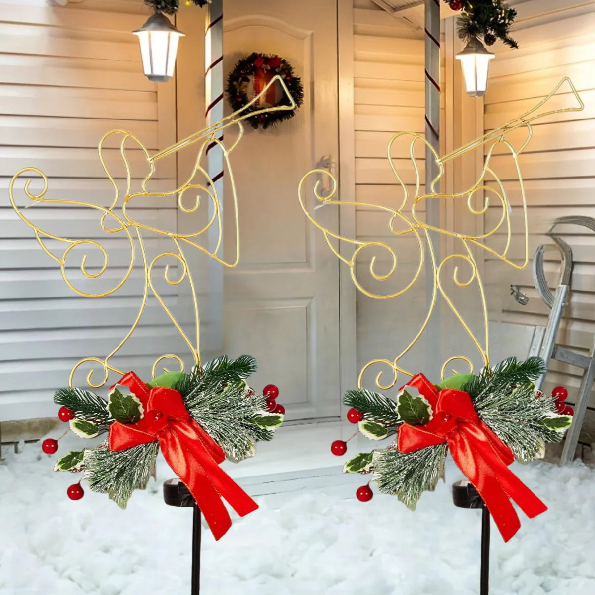 Solar Christmas Cross Stake Lights, Christmas Decorations Outdoor, Solar Christmas Garden Metal Stakes Angel Light
