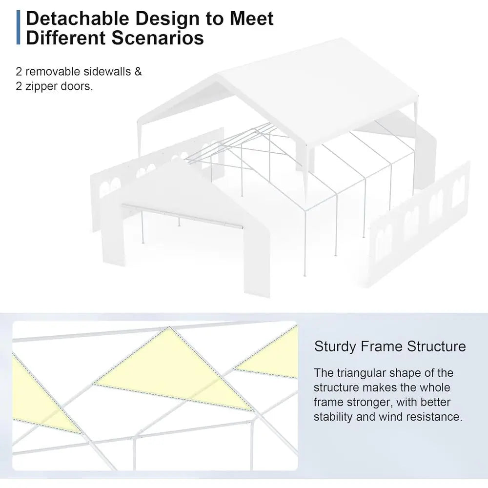 Heavy-Duty 20 x 26 Outdoor Carport Tent with Removable Walls for All-Season Protection and Portable Storage