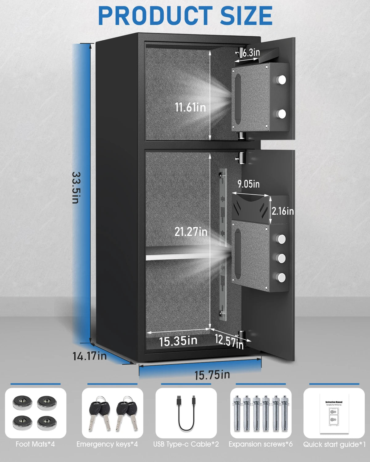 7.0 Cu ft Extra Large Home Safe Box Fireproof, Digital Home Security Safe Box with Deposit Slot & Metal Storage Box