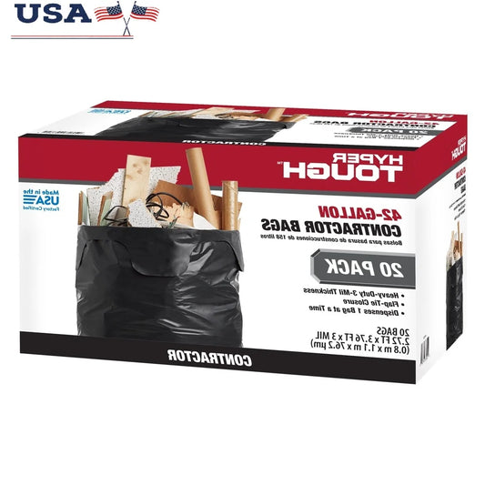 42 Gallon Heavy Duty Contractor Trash Bags 3 MIL Thick Flap Tie Closure Large Cleanup Bags Easy Dispensing 20 Count