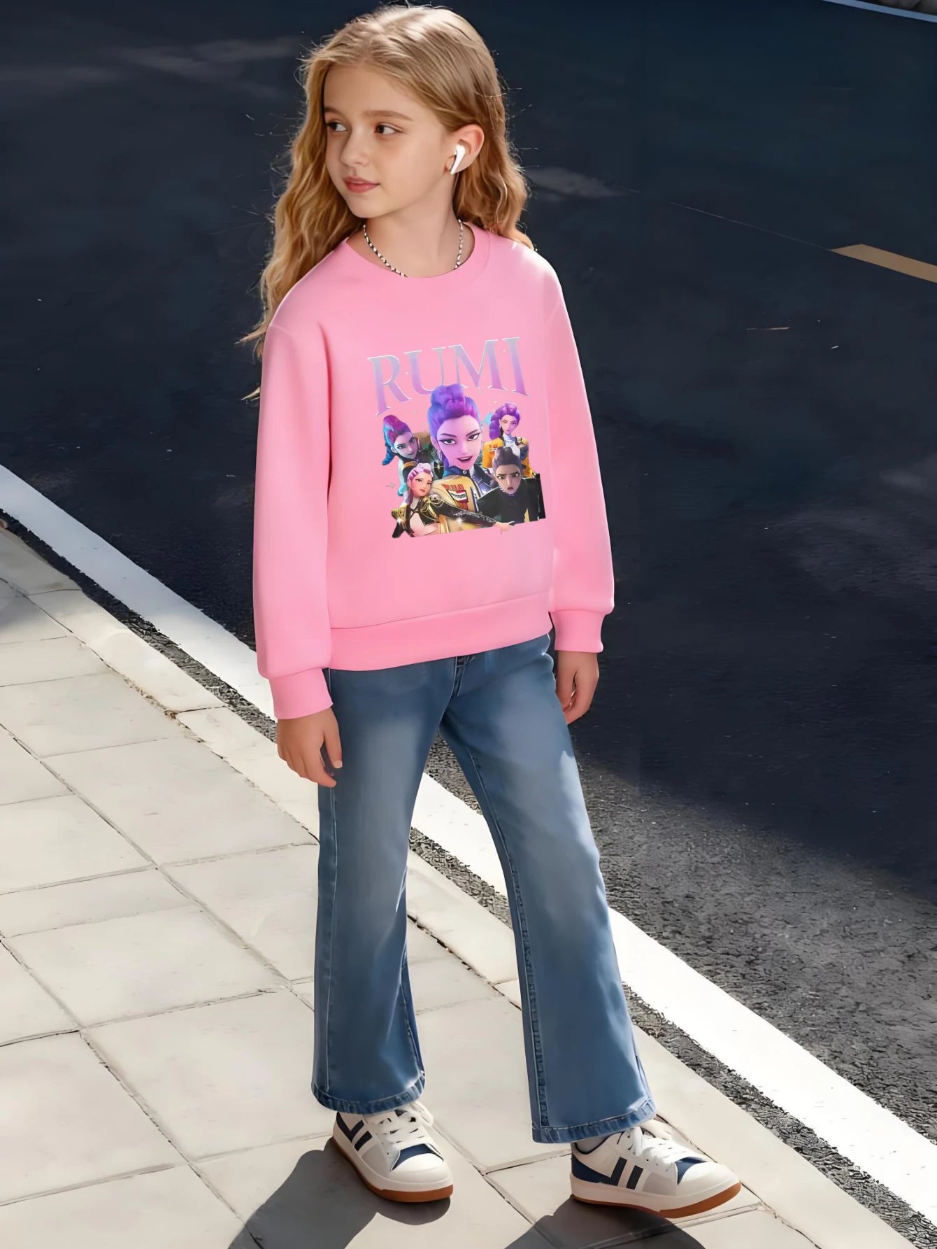 Children Kids Cotton Crew-neck Sweatshirt with RUMI Anime Characters Group for Boys and Girls