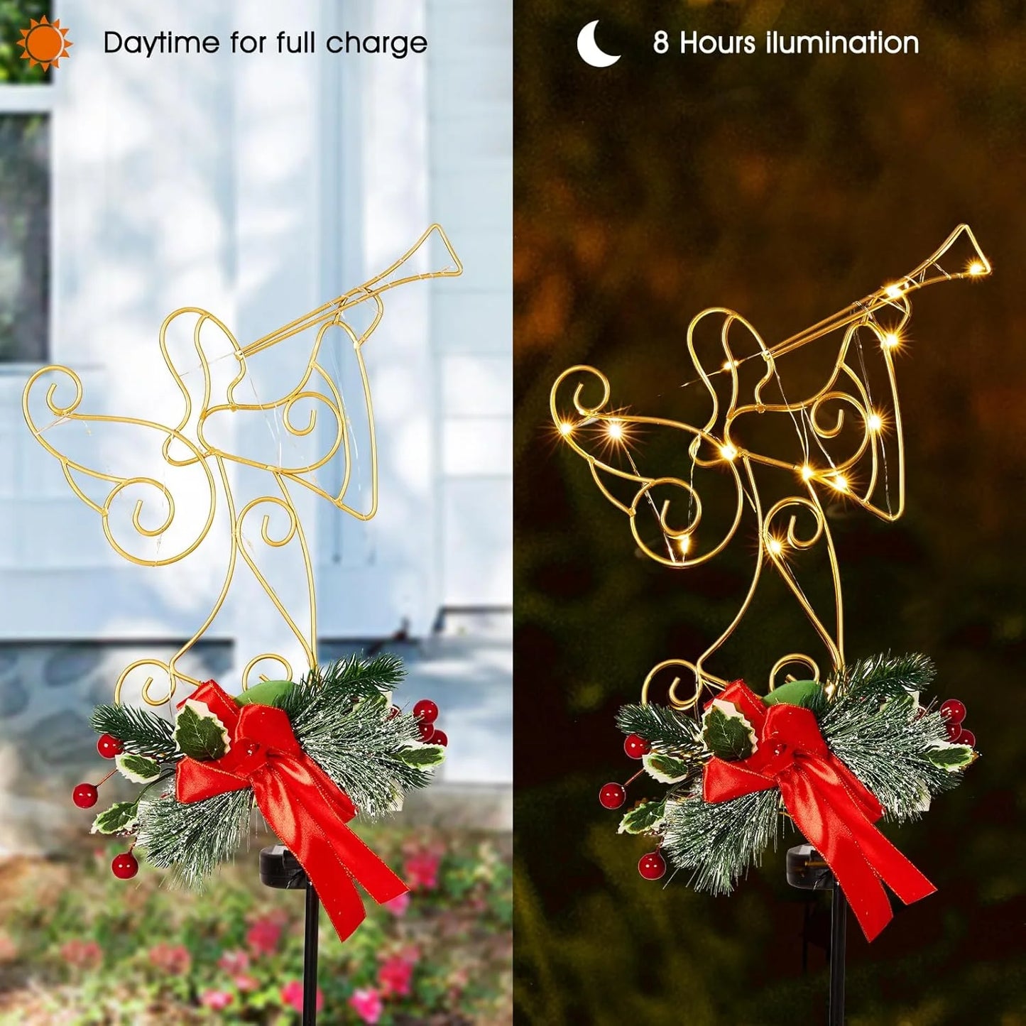 Solar Christmas Cross Stake Lights, Christmas Decorations Outdoor, Solar Christmas Garden Metal Stakes Angel Light