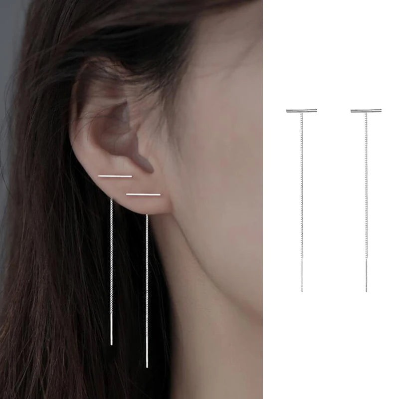 S925 Silver Needle Star Line Earring for Women Tassel Drop Earring Long Chain Beads Piercing Earring Asymmetry Ear Jewelry
