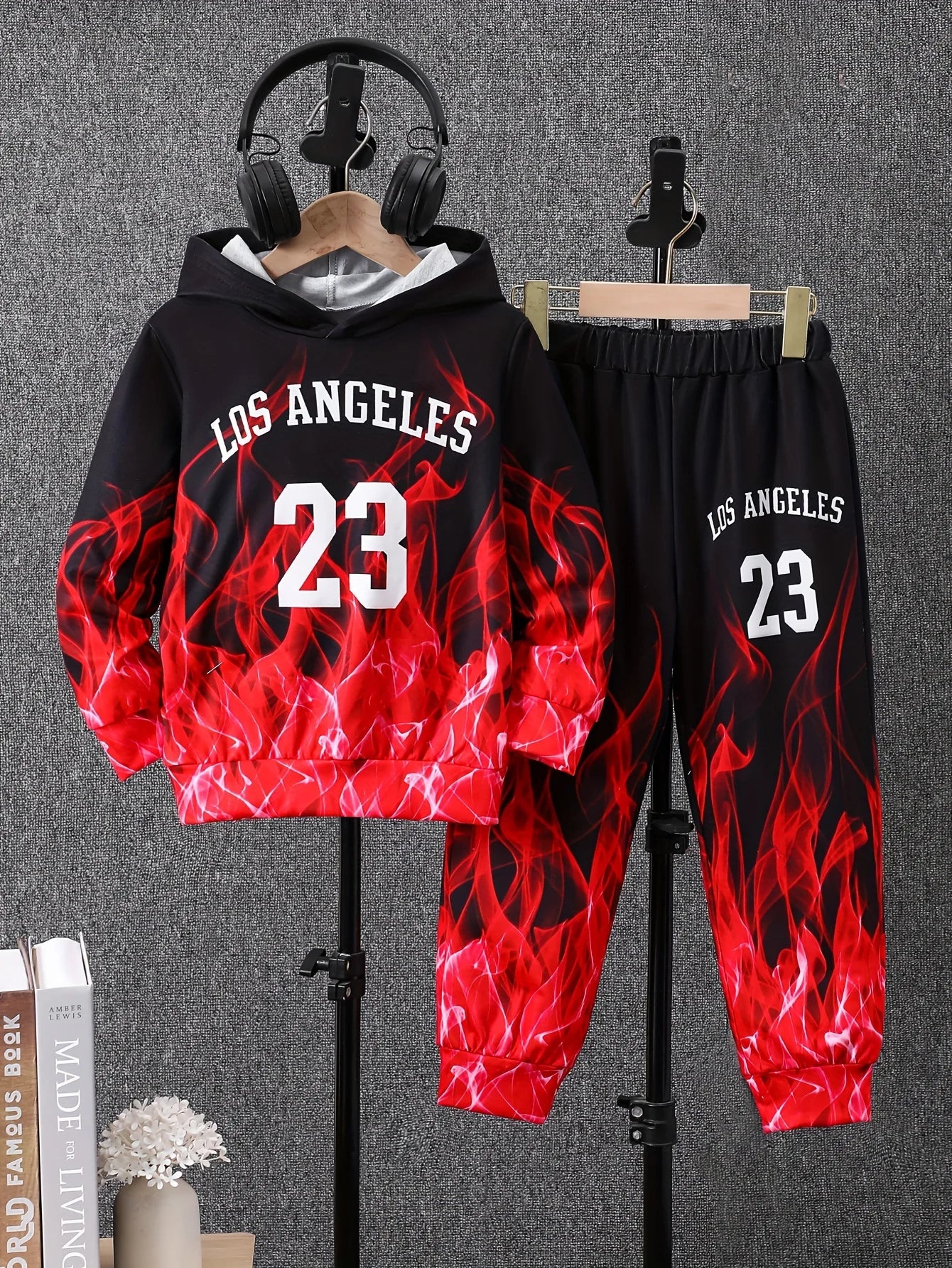 2-piece set of winter and autumn boys' hooded sweatshirt and pants outfit - cool children's sports outfit