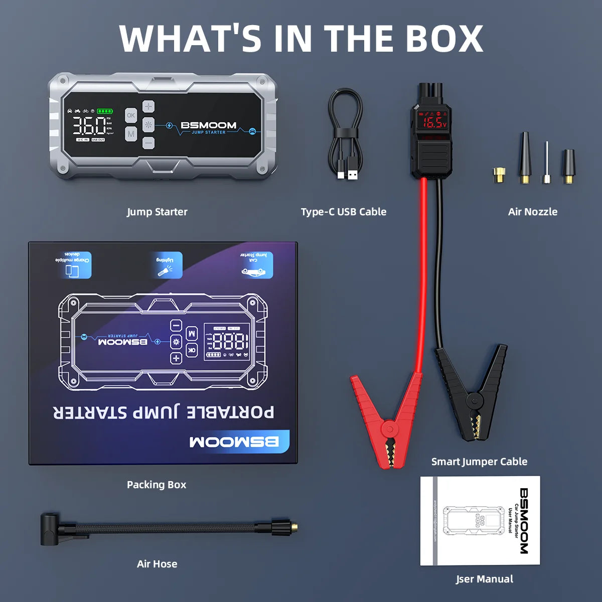 8000A Booster Battery 26800mAh Jump Starter (up to All Petrol, Diesel Engine 10.0L), with USB Charging Port, LED Light