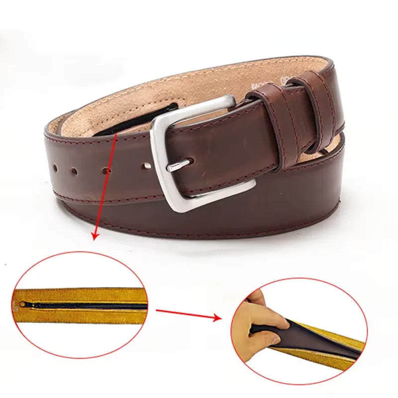 PU Waist Belt With Anti-Theft Hidden Money Bag Invisible Wallet Mens Casual
