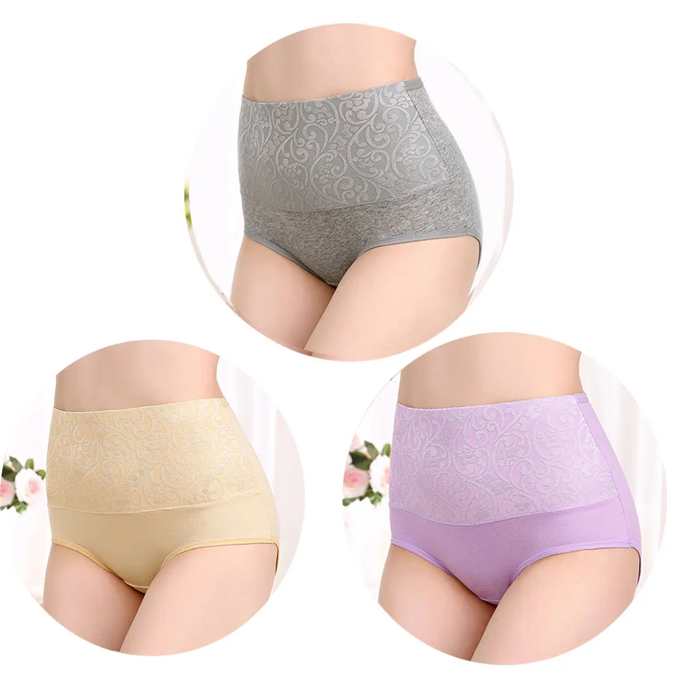 3Pcs/Lot Plus Size Underwear Women High Waist Women's Panties Cotton Brief Girl Breath Panty Abdominal Underpants Ladies L-5XL